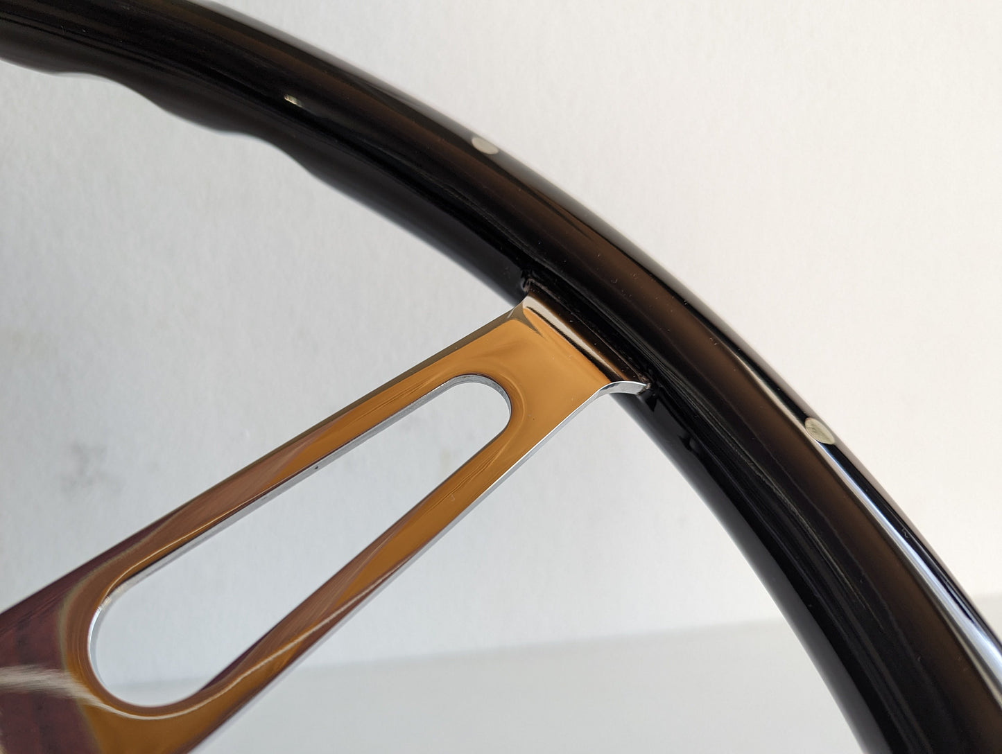 Steering Wheel For VOLVO 1800 1800ES - 380mm Wooden Rim, Black Finish & Chrome Spokes