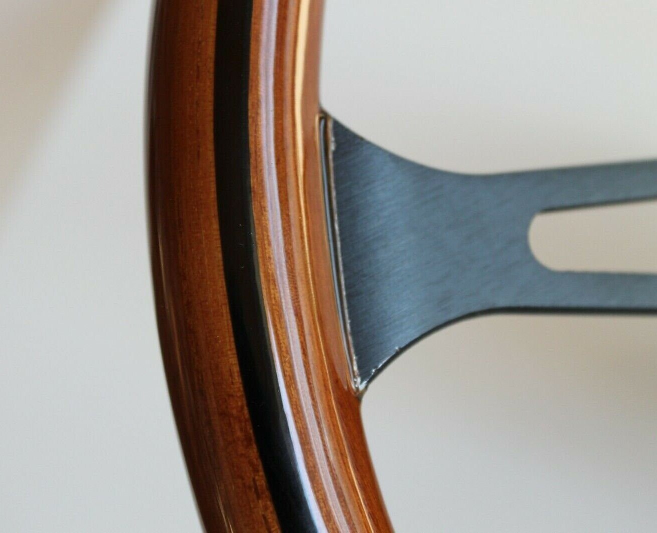 Steering Wheel For BMW - E24 E28 E30 E32 E34 (1986-1992) - Wooden Rim, Black Trim, Black Spokes, Vintage Style, 380mm