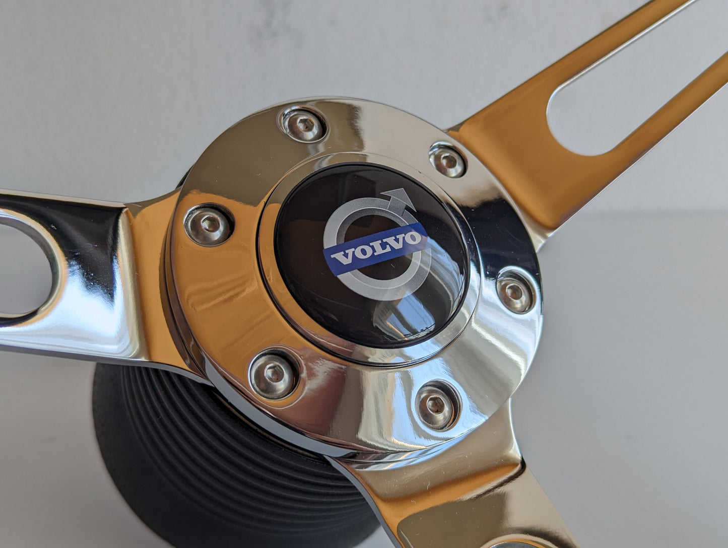 Steering Wheel For VOLVO 1800 1800ES - 380mm Wooden Rim, Black Finish & Chrome Spokes