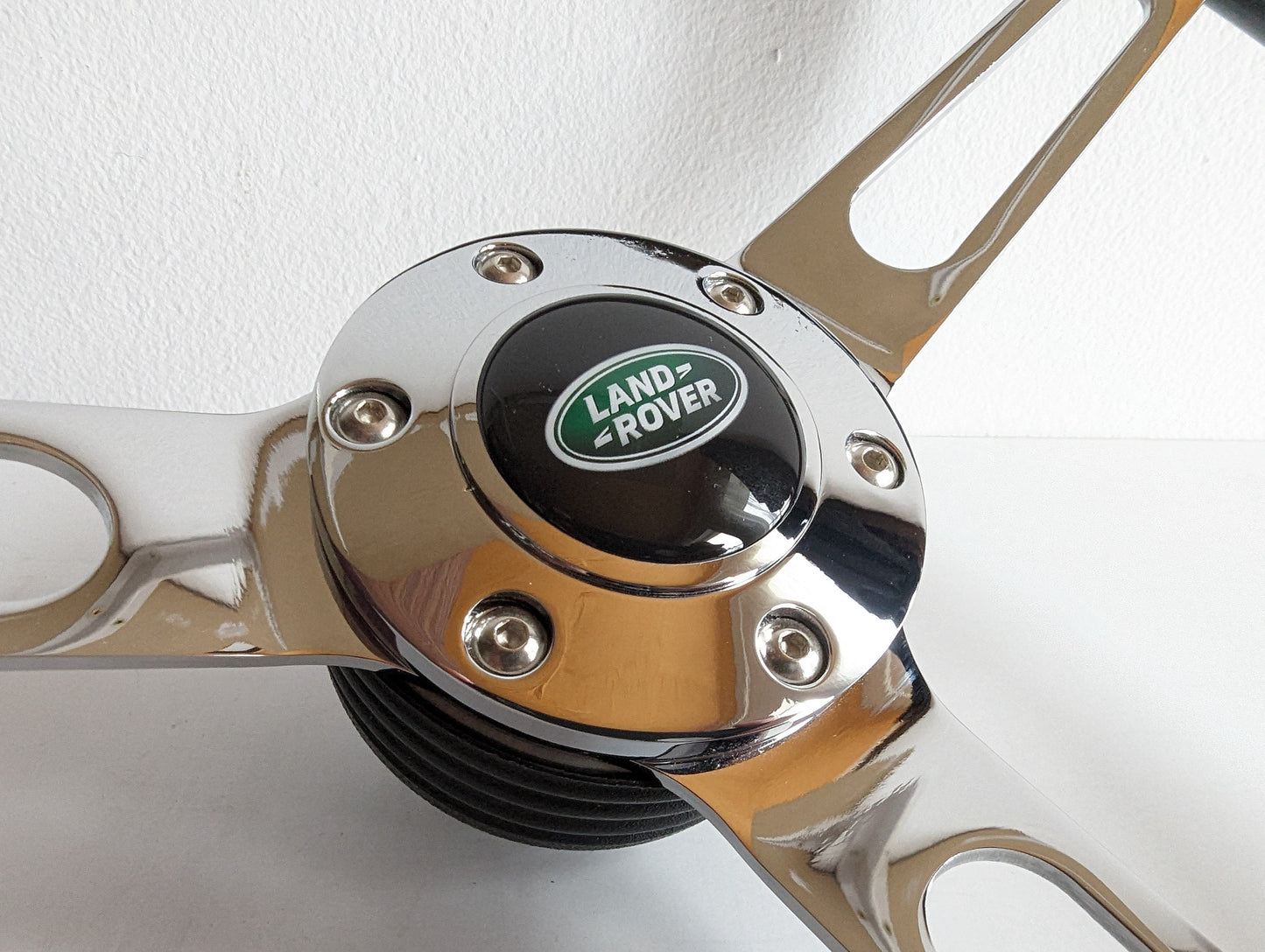 Steering Wheel For Land Rover Defender 90 110 Defender 36 spline - 380mm Wooden Rim, Black Finish & Chrome Spokes