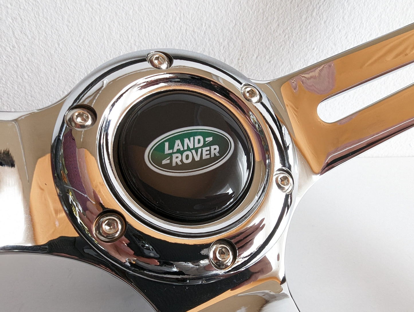 Steering Wheel For Land Rover Discovery (1989-1994) - Carbon Look, Flat Bottom, Chrome Spokes, Sport Design, 350 mm