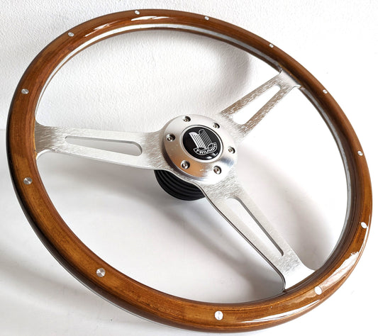 Steering Wheel For TRIUMPH TR4 TR5 TR6 Erald GT6 Spitfire Mk2 Mk3 - Wooden Rim, Classic, Vintage Vision, Silver Spokes, 380 mm