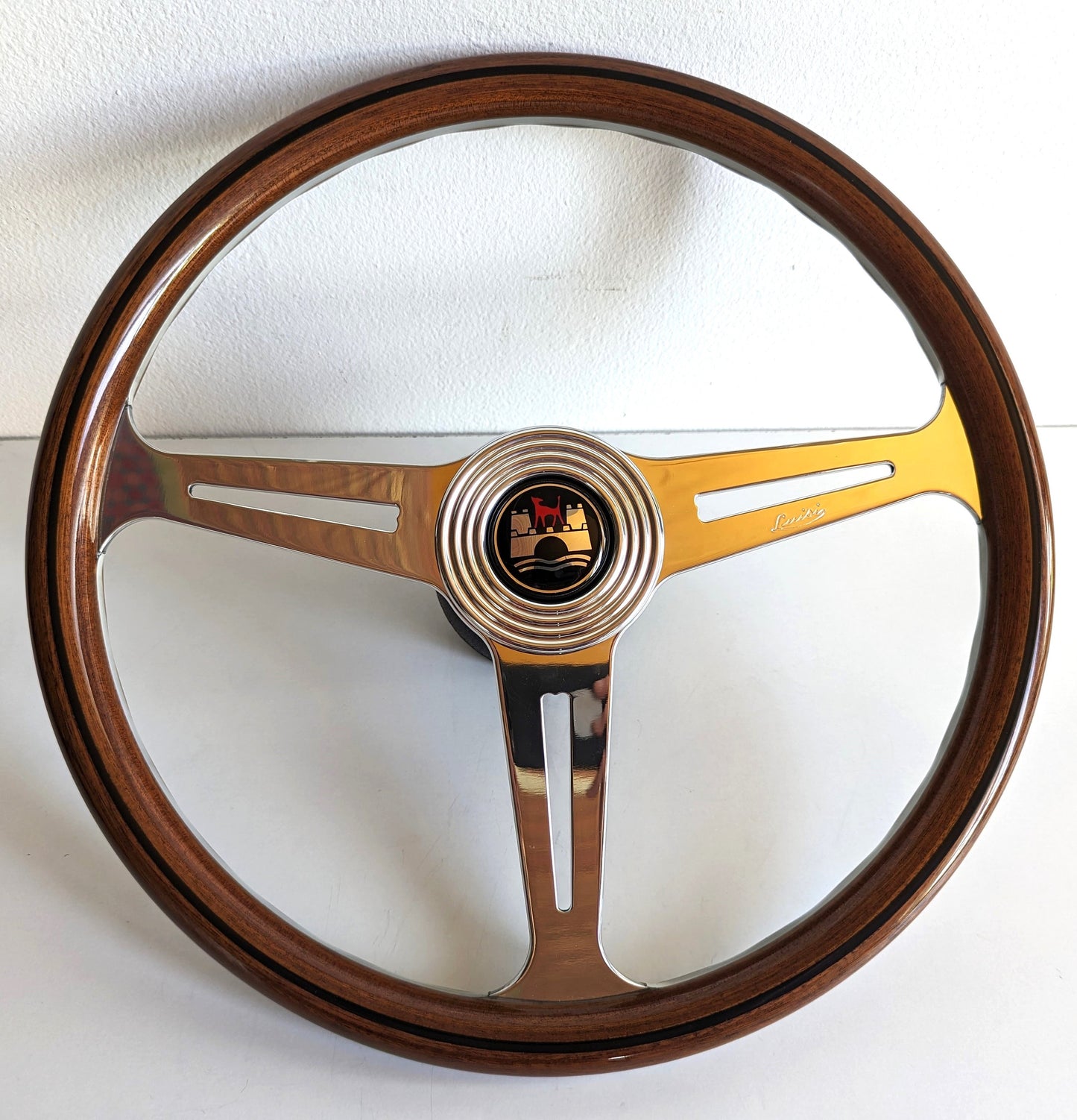 Steering Wheel For VW Wolfsburg T25 T3 Caravelle Vanagon Transporter (1980-1997) - Luisi OEM, Solid Wood, Premium, Vintage, Classic Style, Chrome Spokes, 390 mm