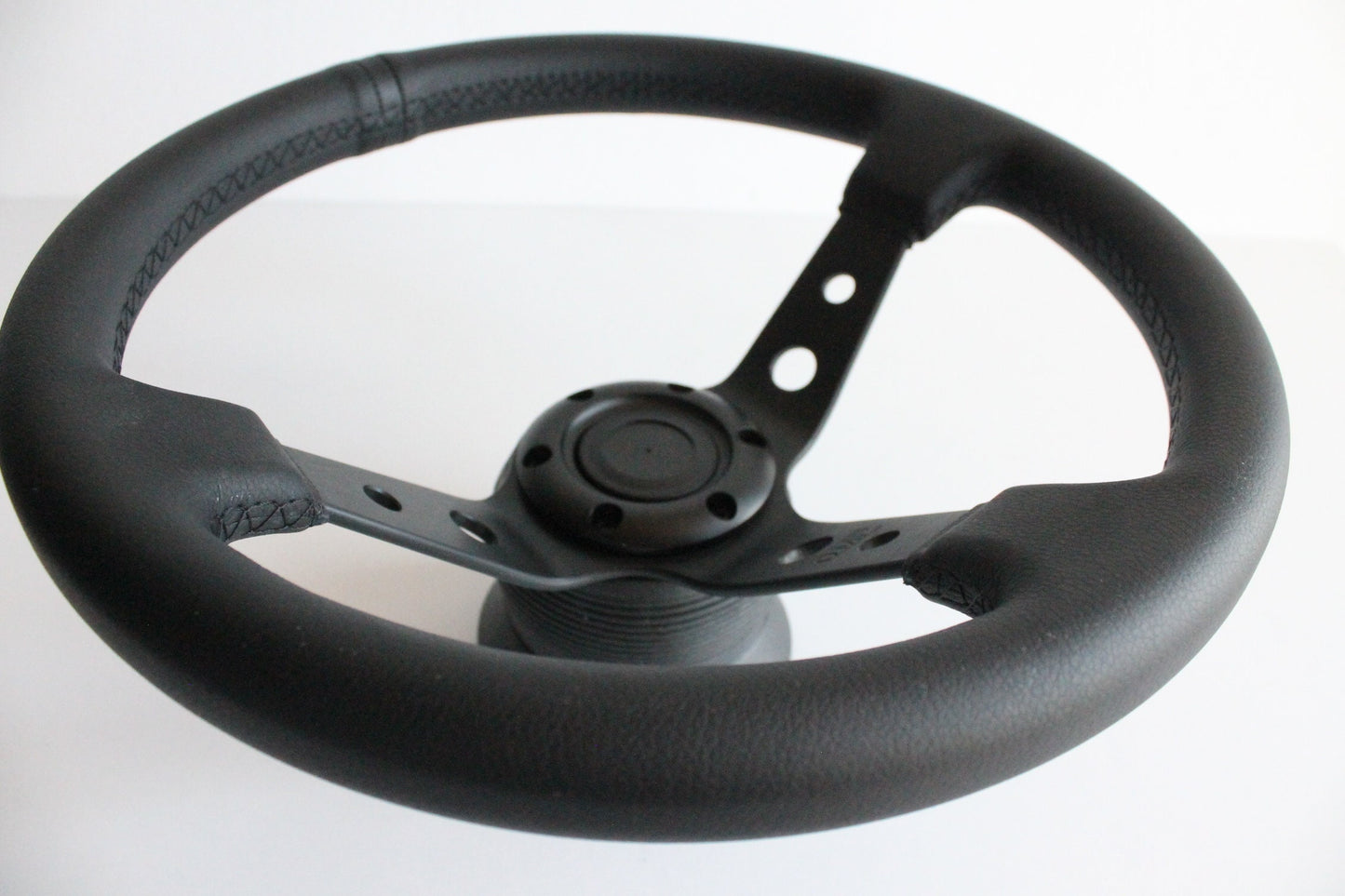 Steering Wheel For Subaru Impreza 1 Legacy 1800 Vivio - Deep Dish, Black Stitching, Black Spokes with Holes, Sport Vision, 350 mm