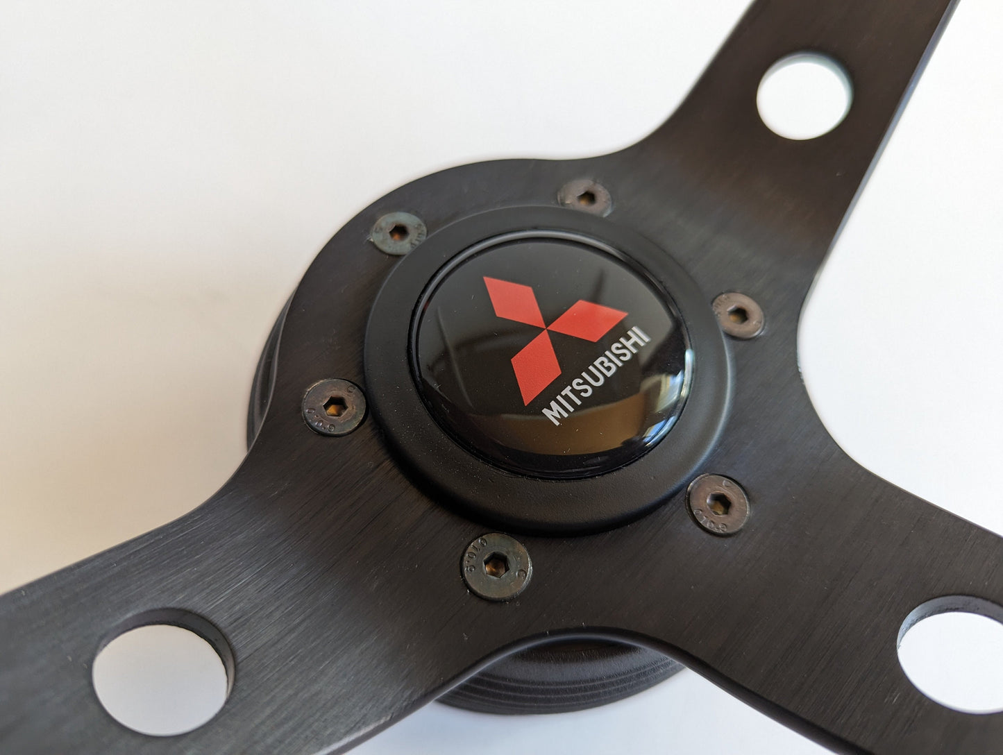 Steering Wheel For Mitsubishi Eclipse, Lancer Evo Galant Pajero - Deep Dish, Red Stitching, Alcantara, Suede, Black Spokes with Holes, Sport Vision, 350 mm