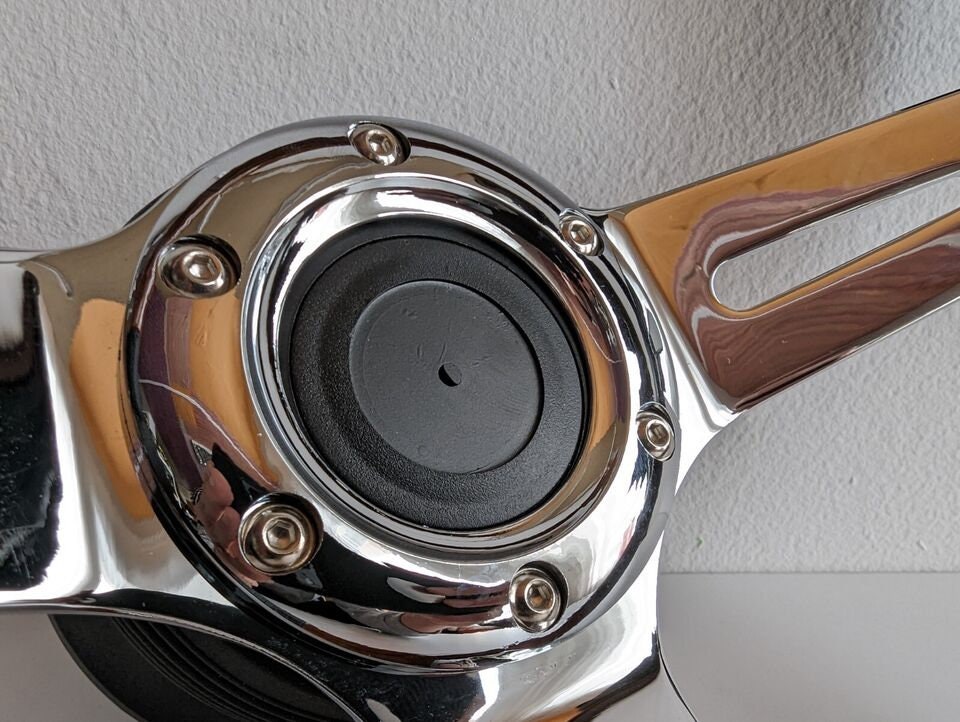 Steering Wheel For Mercedes Benz W124 W210 W140 R129 SL W202 R170 SLK W208 Flat Bottom, Wood, Vintage, Black Leather, Chrome spokes, 350 mm