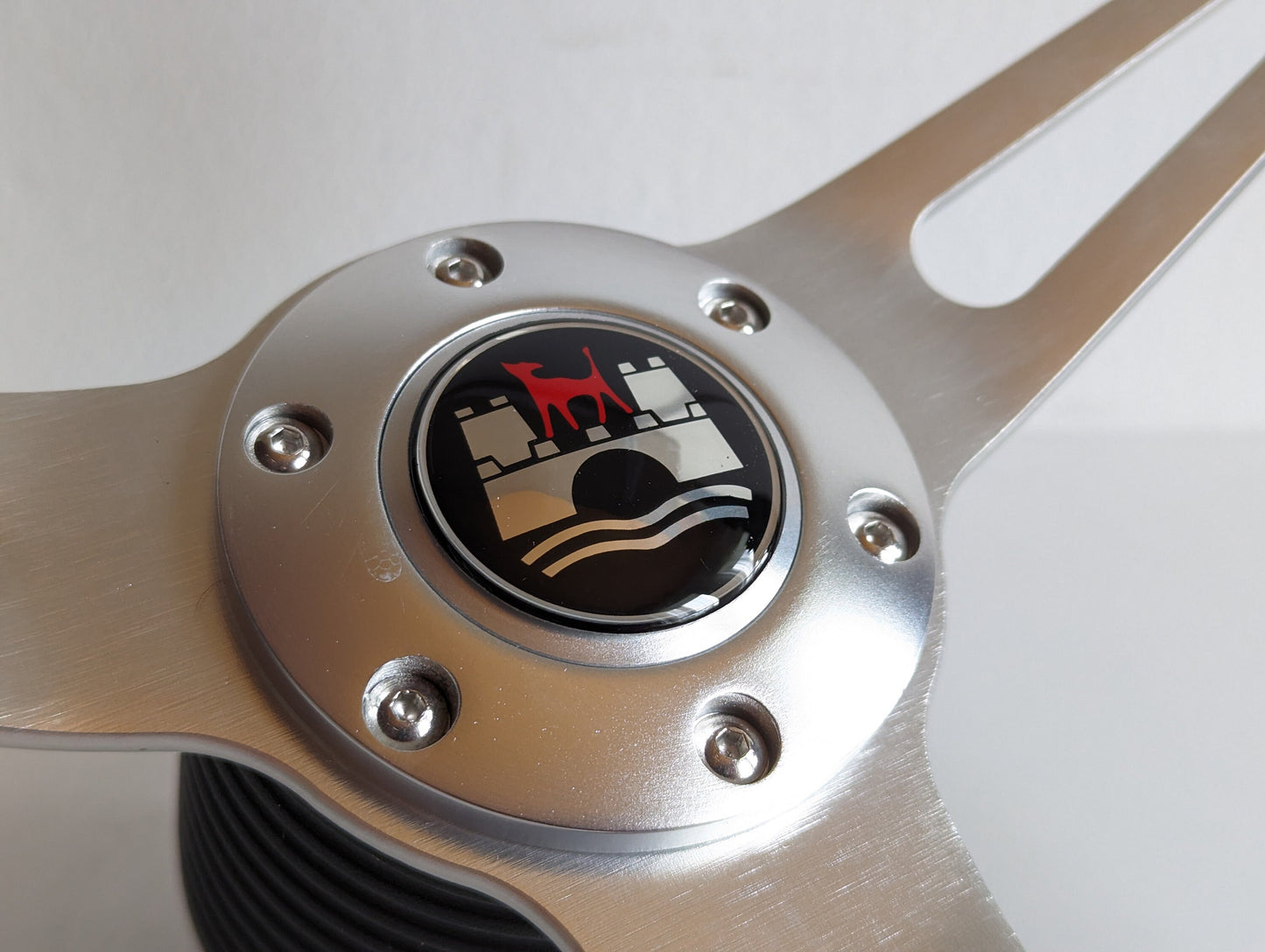 Steering Wheel For VW Wolfsburg Bus T25 T3 caravelle Vanagon Transporter (1980-1997) - Wooden Rim, Classic, Vintage Vision, Silver Spokes, 380 mm