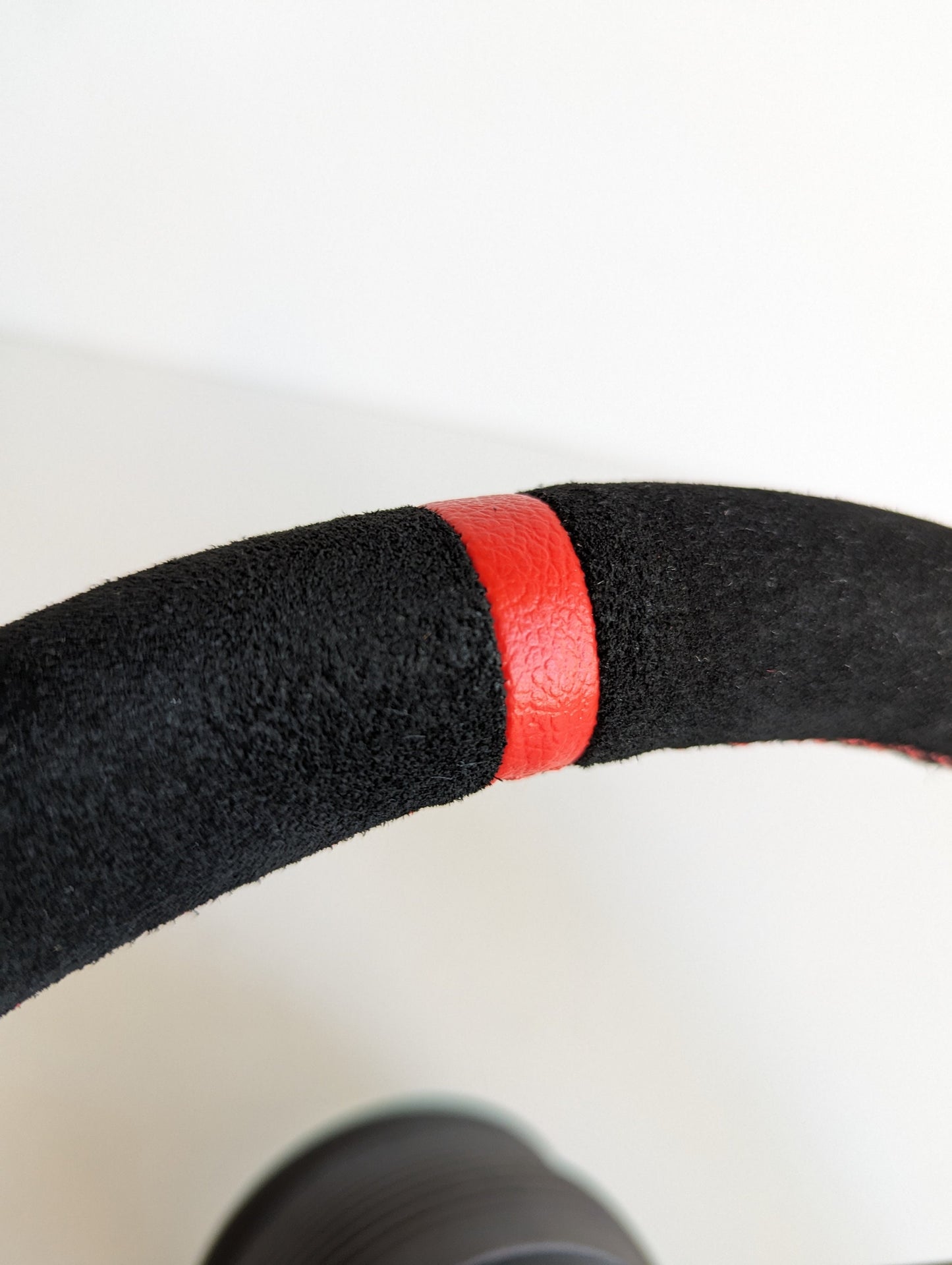 Steering Wheel For Mitsubishi Eclipse, Lancer Evo Galant Pajero - Deep Dish, Red Stitching, Alcantara, Suede, Black Spokes with Holes, Sport Vision, 350 mm