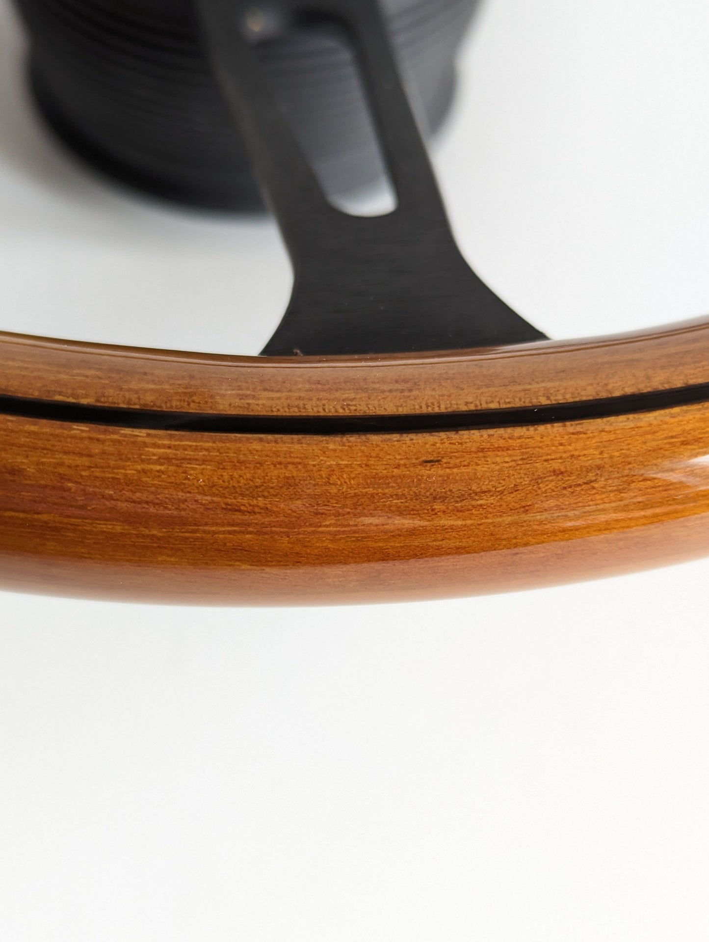 Steering Wheel For Mitsubishi Pajero 1st generation Montero Shogun (1982-1991) - Wooden Rim, Black Spokes, Black Trim, Classic, 380mm