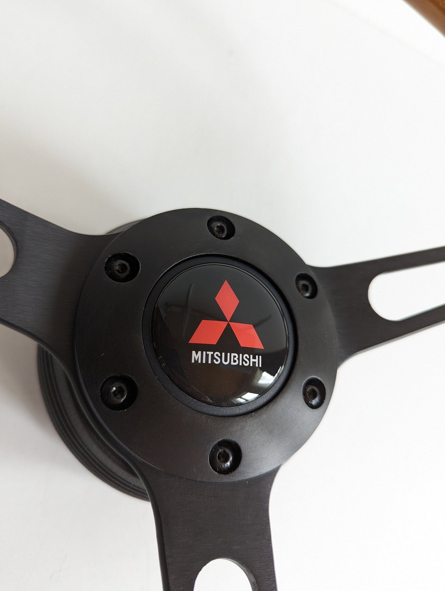 Steering Wheel For Mitsubishi - Eclipse Lancer Evo Galant Pajero - Wooden Rim, Black Trim, Classic, 380mm