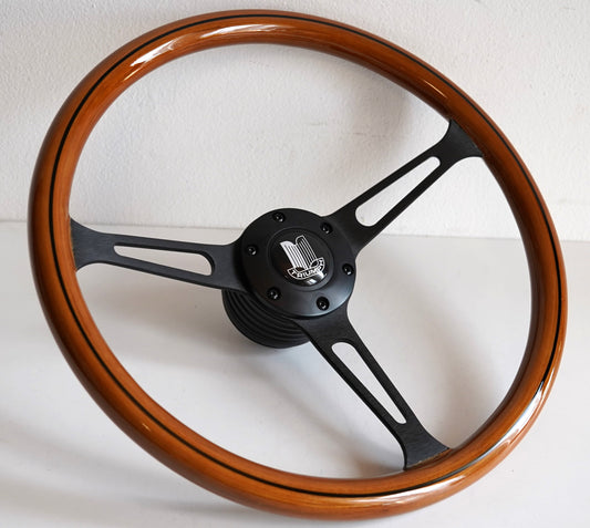Steering Wheel For TRIUMPH Spitfire MK IV 4 1500 TR7 TR8 - Wooden Rim, Black Spokes, Black Trim, Classic, 380mm