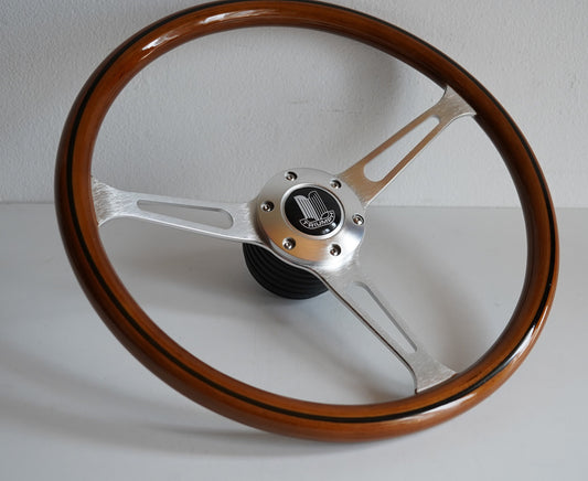 Steering Wheel For TRIUMPH Spitfire MK IV 4 1500 TR7 TR8 - Wooden Rim with Black Trim, Silver Spokes, Classic, 380mm