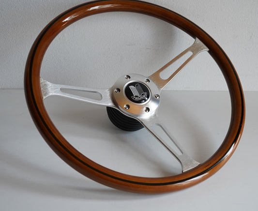 Steering Wheels For TRIUMPH TR4 TR5 TR6 Erald GT6 Spitfire Mk2 Mk3 - Wooden Rim, Silver Spokes, Black Trim, Classic, 380mm