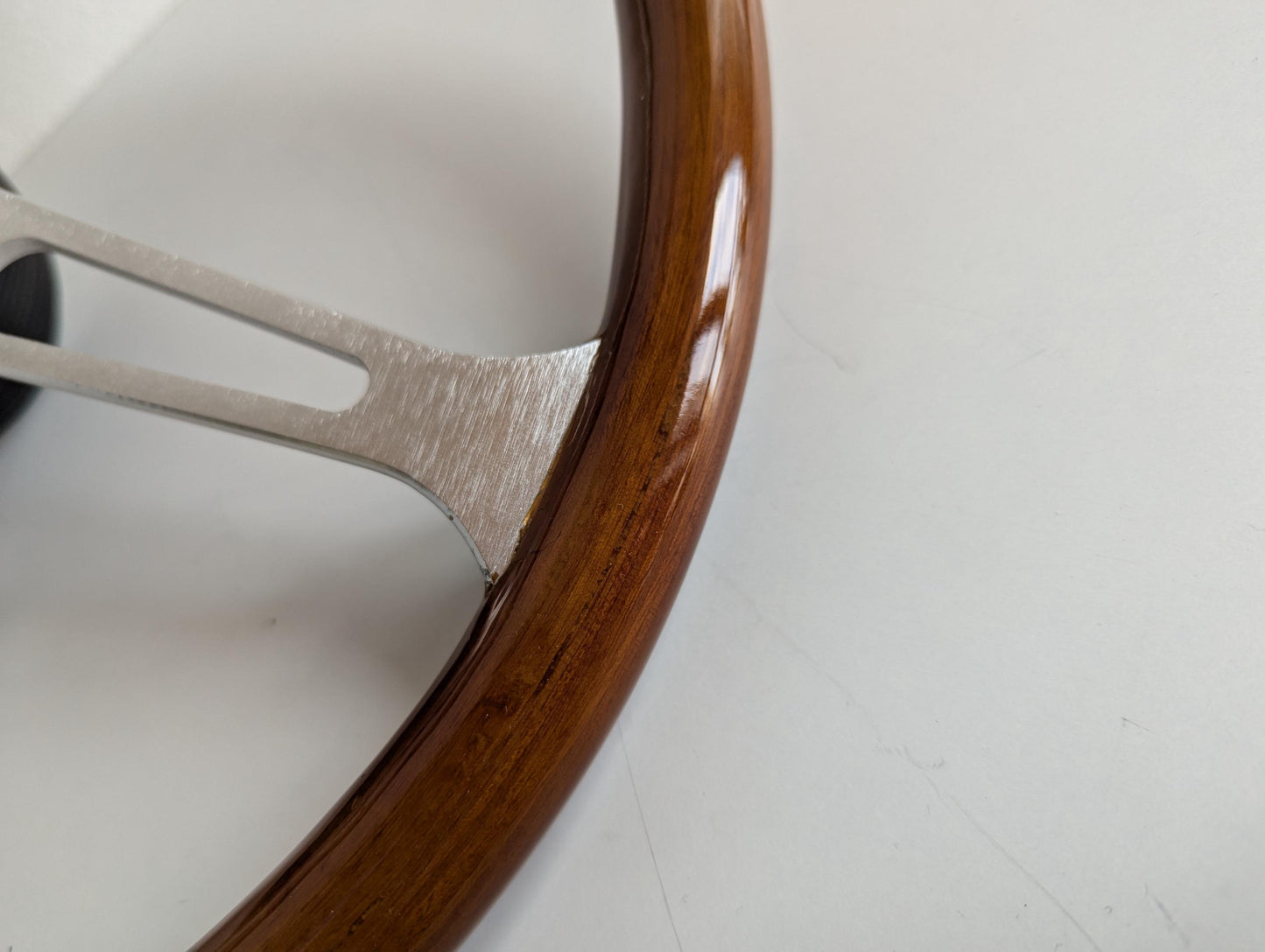 Steering Wheel For Datsun 240Z 260Z 280Z - Wooden Rim with Black Trim, Silver Spokes, Classic, 380mm