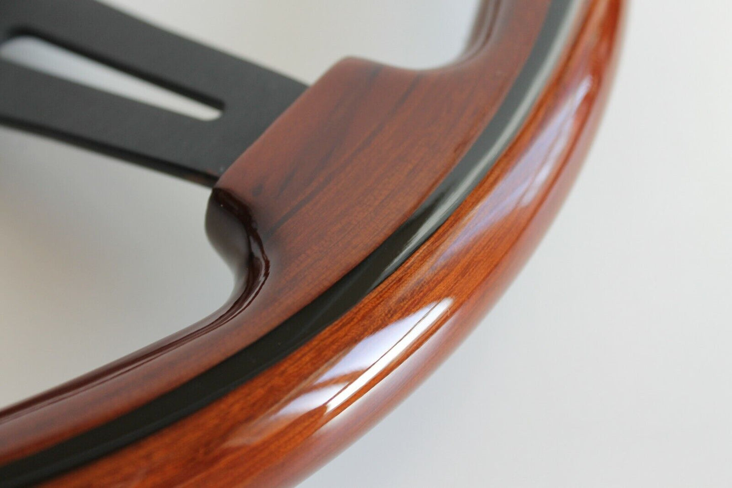 Steering Wheel For Honda Prelude CRX Del Sol Civic Accord (1992-1996) - Solid Wood, Black Trim, Vintage, Black Spokes, 350 mm