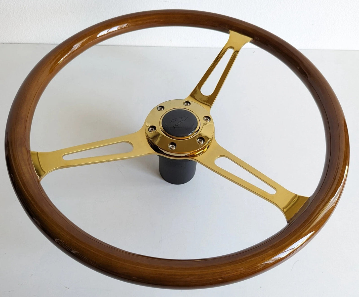 Steering Wheel For Jaguar XJ12 XJ XJ5 XJ6 XJS - Solid Wood, Vintage Gold Spokes, Classic Style, 380 mm