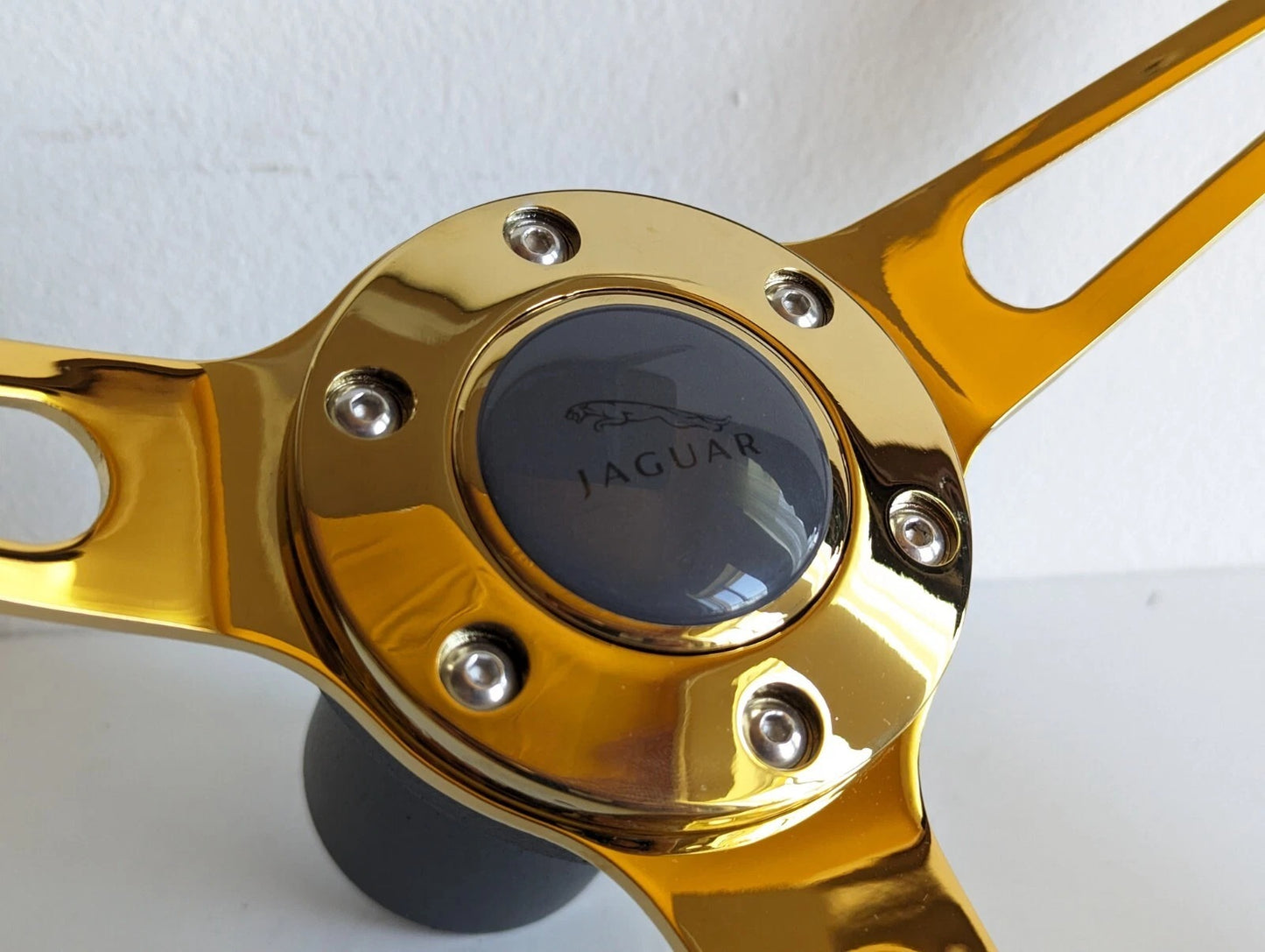 Steering Wheel For Jaguar XJ12 XJ XJ5 XJ6 XJS - Solid Wood, Vintage Gold Spokes, Classic Style, 380 mm