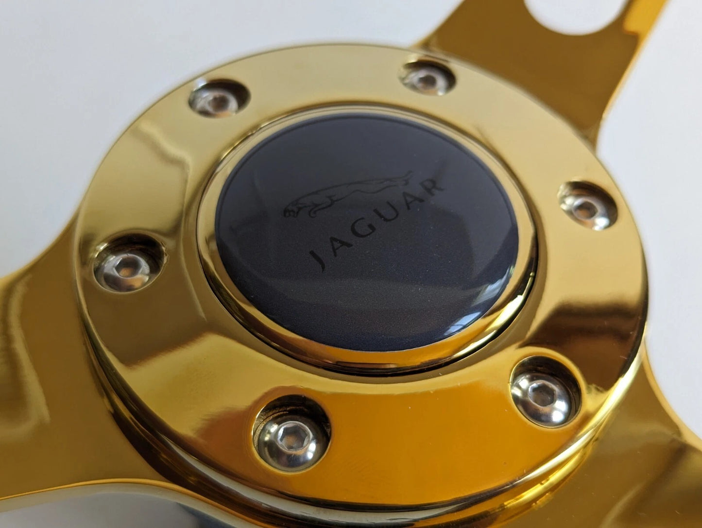 Steering Wheel For Jaguar XJ12 XJ XJ5 XJ6 XJS - Solid Wood, Vintage Gold Spokes, Classic Style, 380 mm