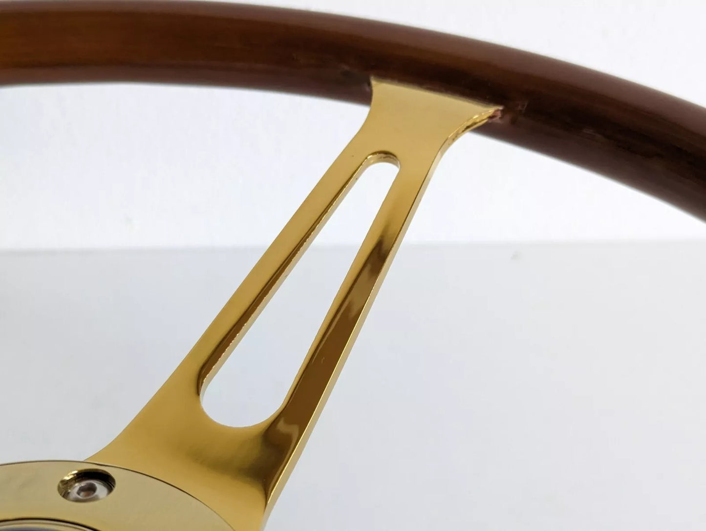 Steering Wheel For Jaguar XJ12 XJ XJ5 XJ6 XJS - Solid Wood, Vintage Gold Spokes, Classic Style, 380 mm