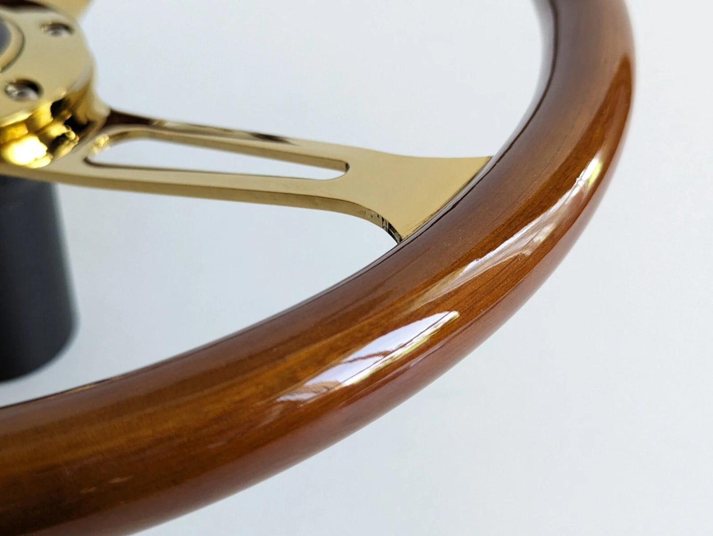 Steering Wheel For Jaguar XJ12 XJ XJ5 XJ6 XJS - Solid Wood, Vintage Gold Spokes, Classic Style, 380 mm