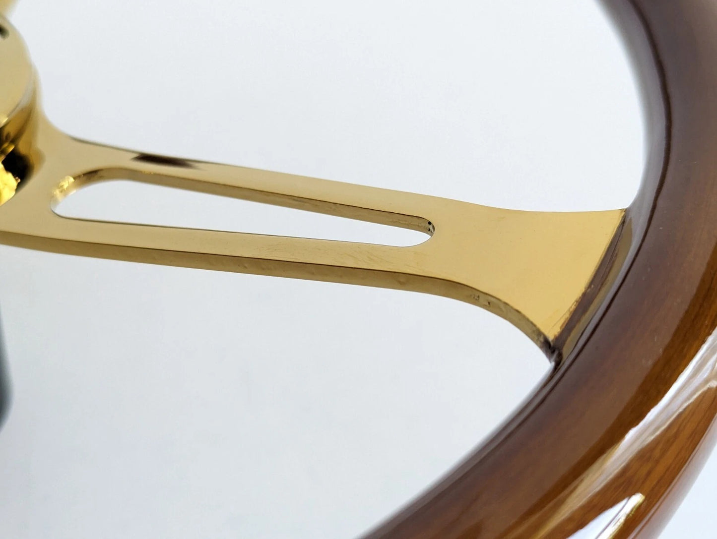 Steering Wheel For Jaguar XJ12 XJ XJ5 XJ6 XJS - Solid Wood, Vintage Gold Spokes, Classic Style, 380 mm