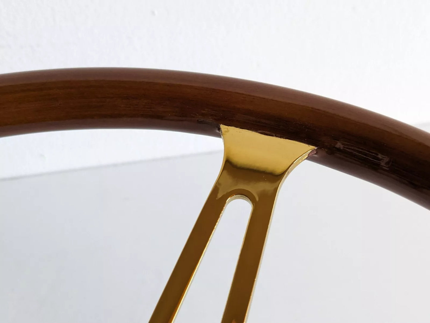 Steering Wheel For Jaguar XJ12 XJ XJ5 XJ6 XJS - Solid Wood, Vintage Gold Spokes, Classic Style, 380 mm