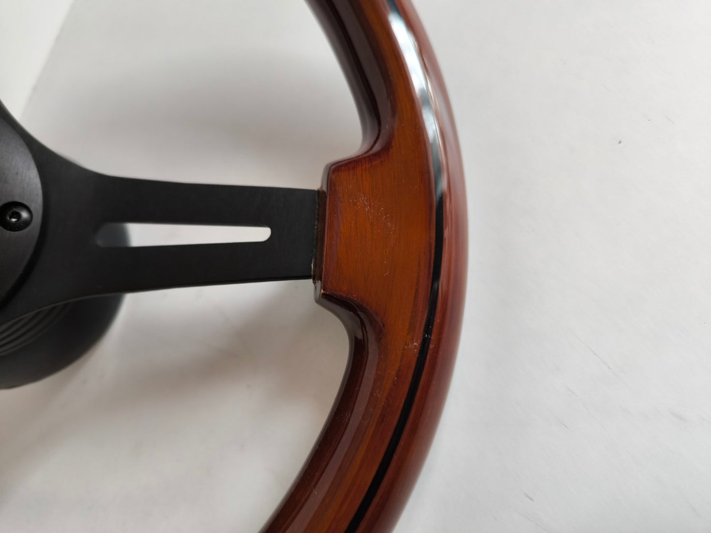 Steering Wheel For Jeep Cherockee Wagoneer Renegade CJ 3 5 6 7 Golden Eagle Laredo Pick up - Wooden Wood Black Spokes, Black Trim, Classic, 350mm